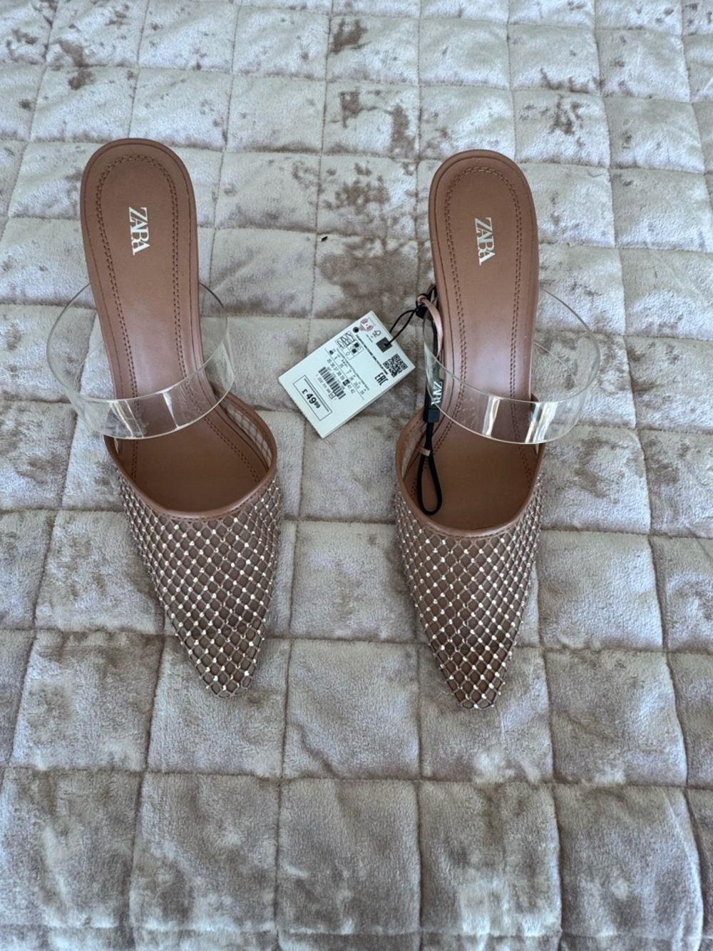 ZARA Metallic Rose Gold Pointed Mule with Clear Strap